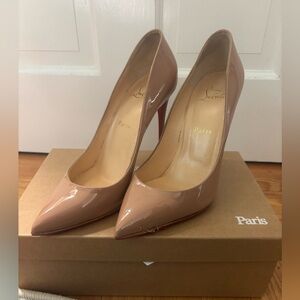 Christian Louboutin Nude Patent Leather Pointed-Toe Pumps Pigalle Follies Size39